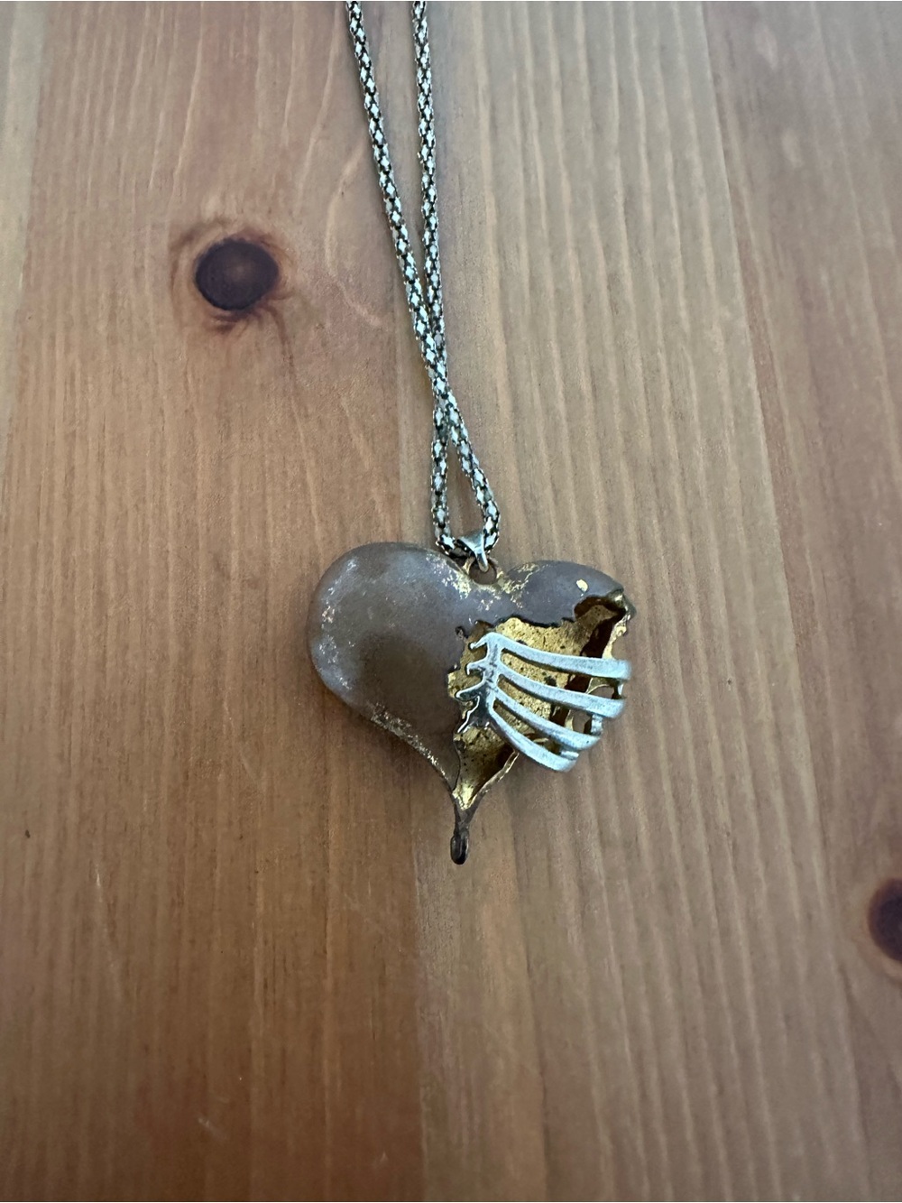 Heart Love Pendant Necklace Two-Tone Silver Gold Cable Chain